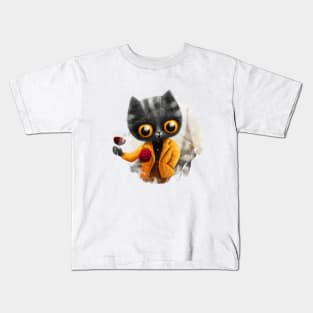 Black cat in yellow jacket Kids T-Shirt